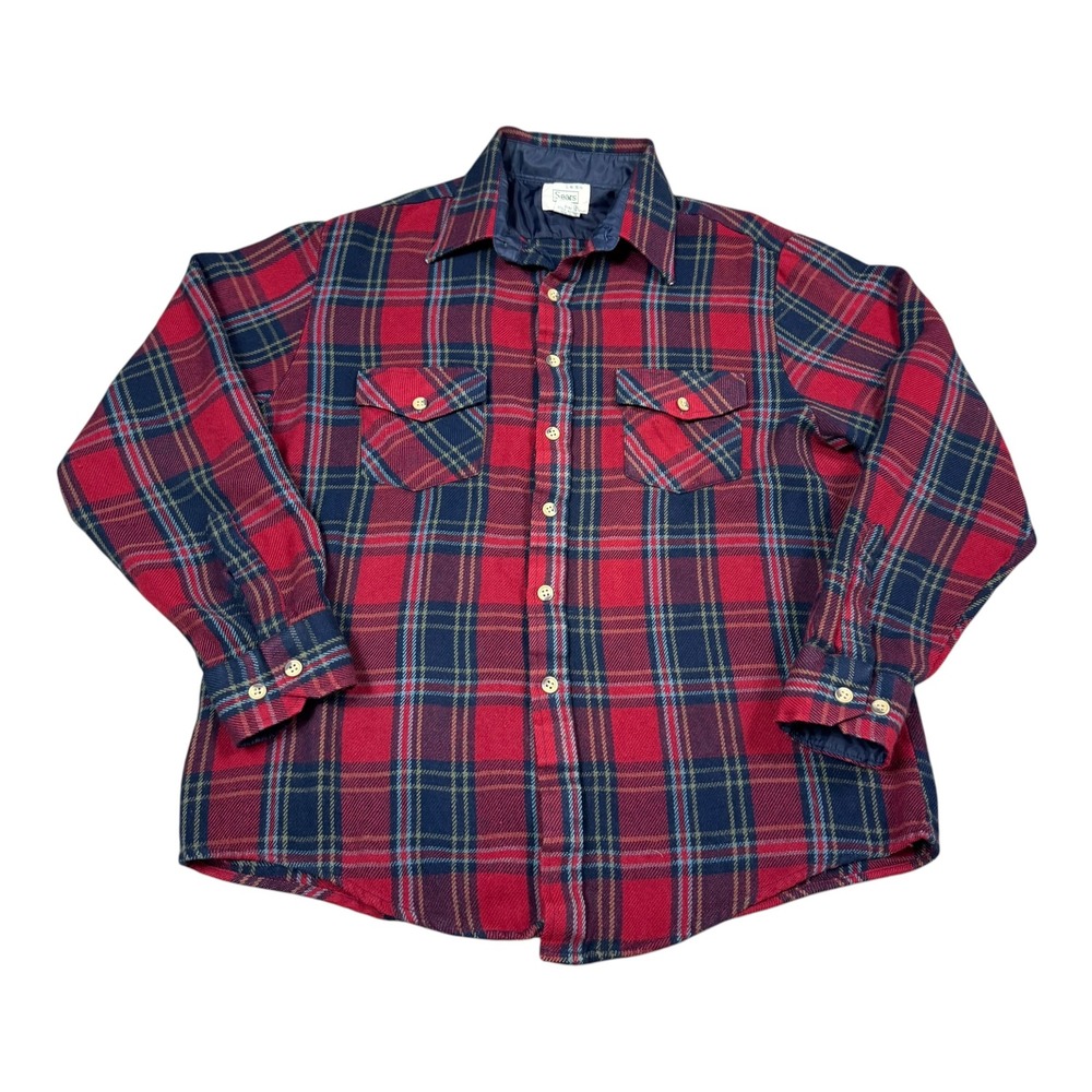 Vintage 80s Sears 100% Acrylic Plaid Casual Button Down Shirt Men's Large